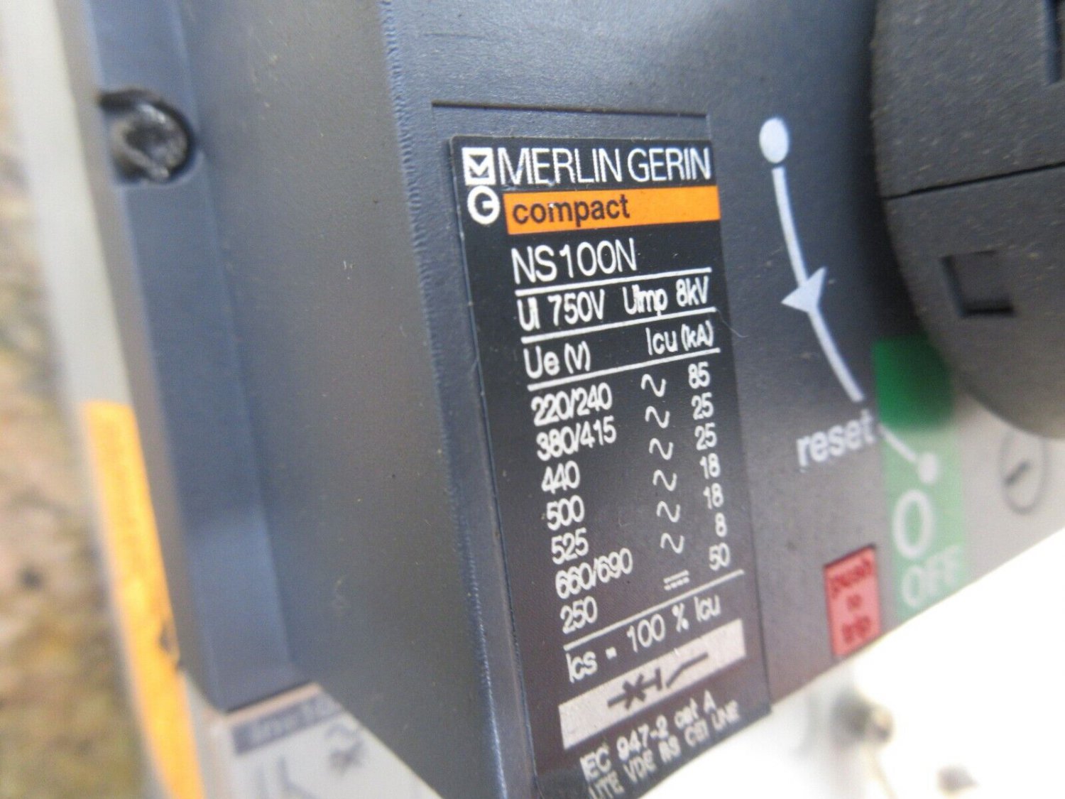 MERLIN GERLIN COMPACT MAIN POWER ON OFF SWITCH STARTER NS100N SE 100A ...