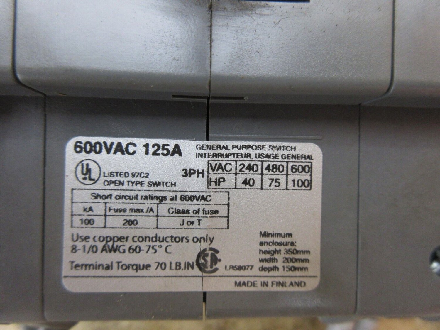 ALLEN BRADLEY ON/OFF TRIP SWITCH OT 160E3 R 537183 R 600VAC 125A