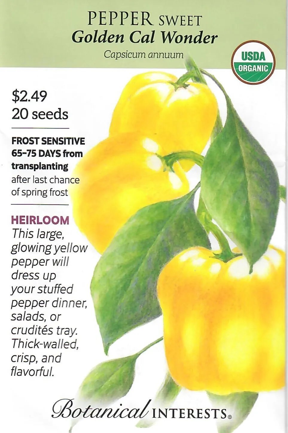 Pepper Golden Cal Wonder Organic Vegetable Seed