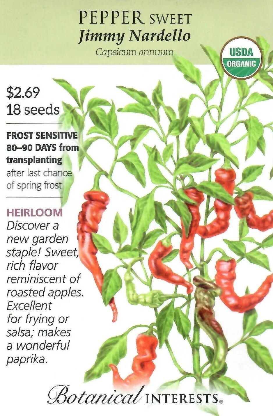 Pepper Jimmy Nardello Organic Heirloom Vegetable Seeds