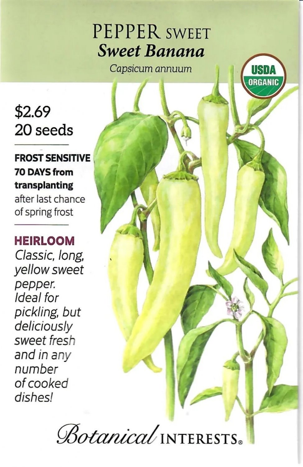 Pepper Sweet Banana Organic Heirloom Vegetable Seeds
