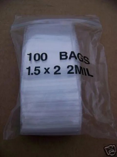 Hot Plastic Bag 1.5X2 Zip Lock Clear Small Item Poly 100