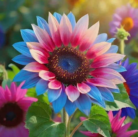 Rare Twin-Blossom Blue Over Pink Sunflower Non Gmo Vegetable Heirloom 50 Seeds for Garden Planting