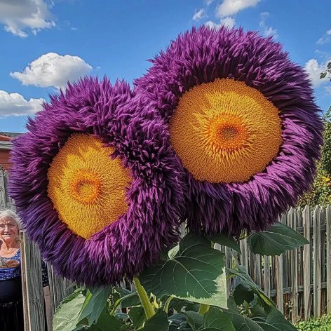 Rare Yellow & Purple Enchanting Giant Teddy Bear Sunflower Vegetable Heirloom 50 Seeds