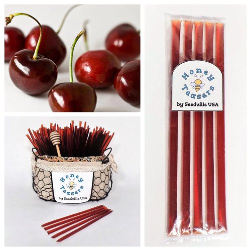 5 Pack Cherry Honey Teasers Natural Honey Snack Sticks Honeystix Straws Easy to Grow