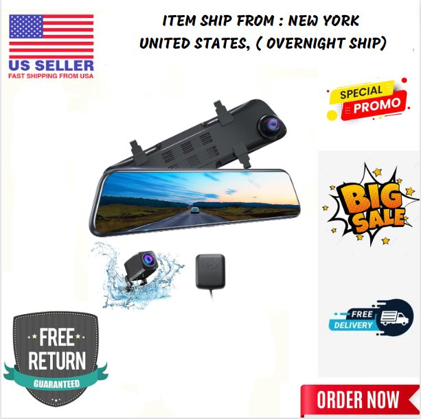 Kingslim DL12 Pro 4K Mirror Dash Cam, 12" Front and Rear View Camera