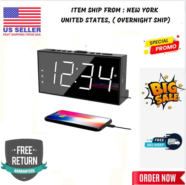 Alarm Clock for Bedroom, 2 Alarms Loud LED Big Display Plug in Simple Basic