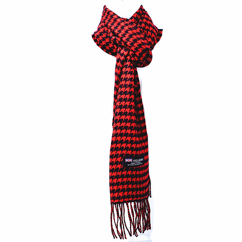 Houndstooth Red Black Mens Womens Wool Scarf Scotland Made Scarves ...