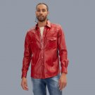 Men's Red Real Leather Western Shirt | Slim Fit Button Up Handmade Top Men's Red Real Leather Western Shirt | Slim Fit Button Up Handmade Top