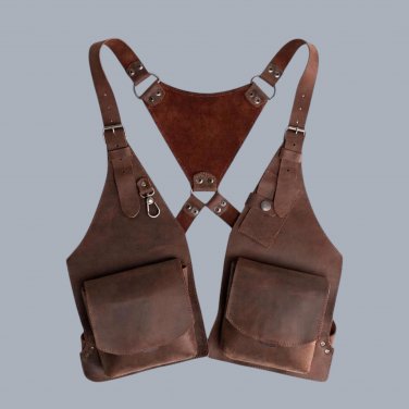Handmade Leather Shoulder Holster Bag | Crossbody Festival Harness Vest | Travel Chest Bag