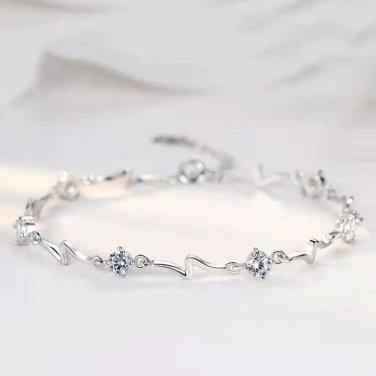 Stars Half Bangle Simple Ins Double Layer Hand Bead Chain Jewelry For Women Charm Bracelet Silver Co