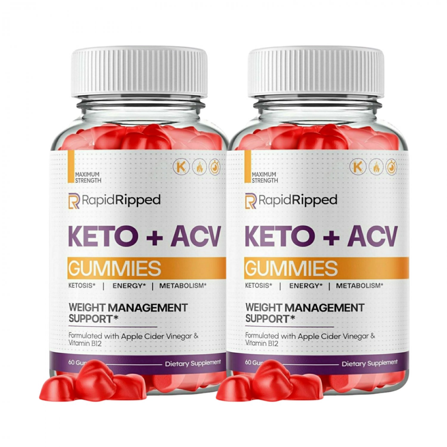 2 Pack Rapid Ripped ACV Gummies, RapidRipped For Weight Management - 120 Gummies