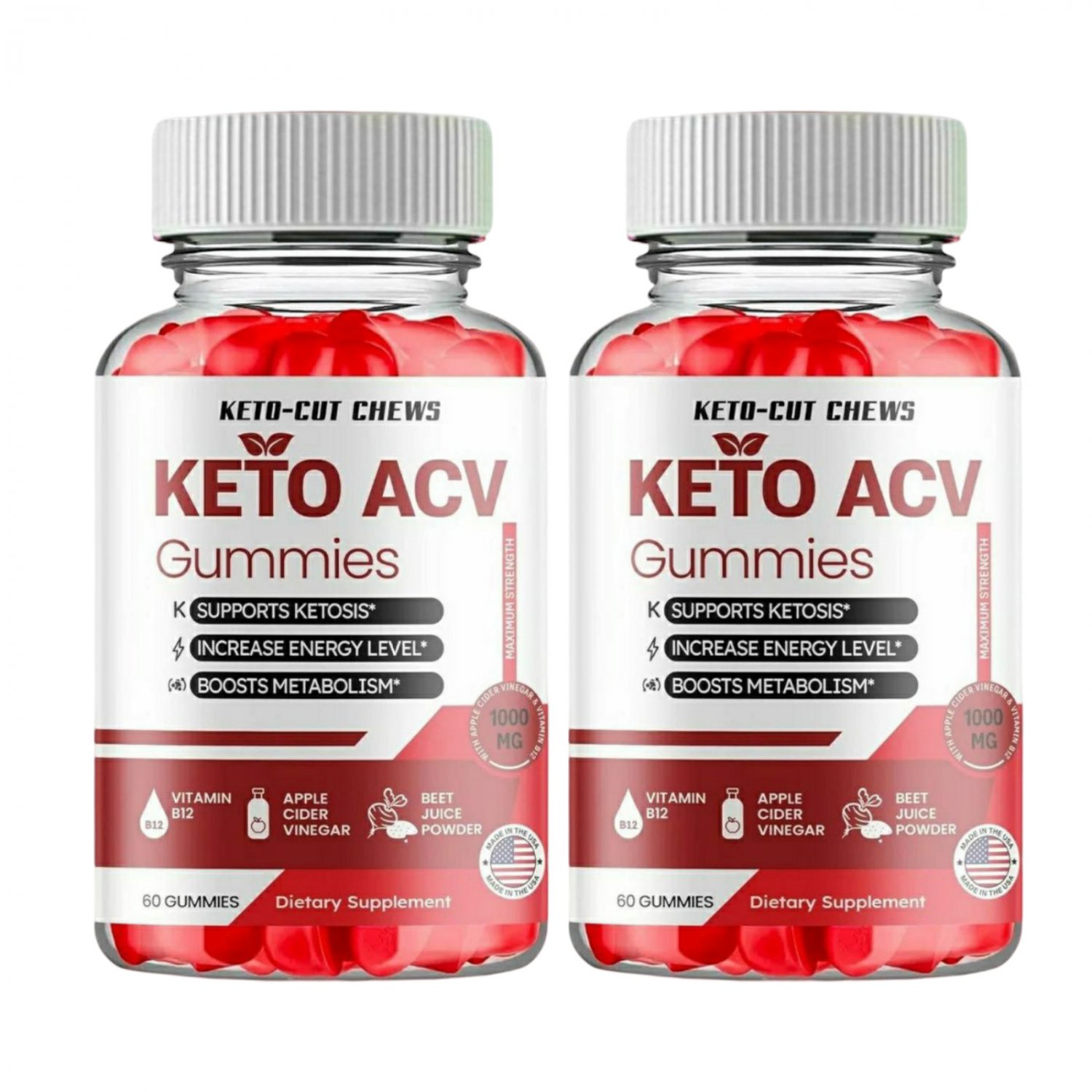 2 Pack Keto Cut Chews 1000mg ACV Gummies - 120 Gummies