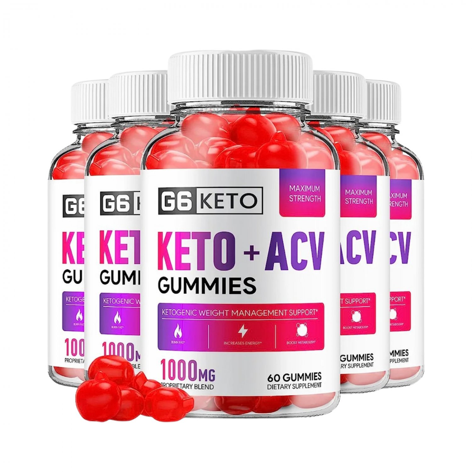 5 Pack G6 Keto ACV Gummies 1000mg - 300 Gummies