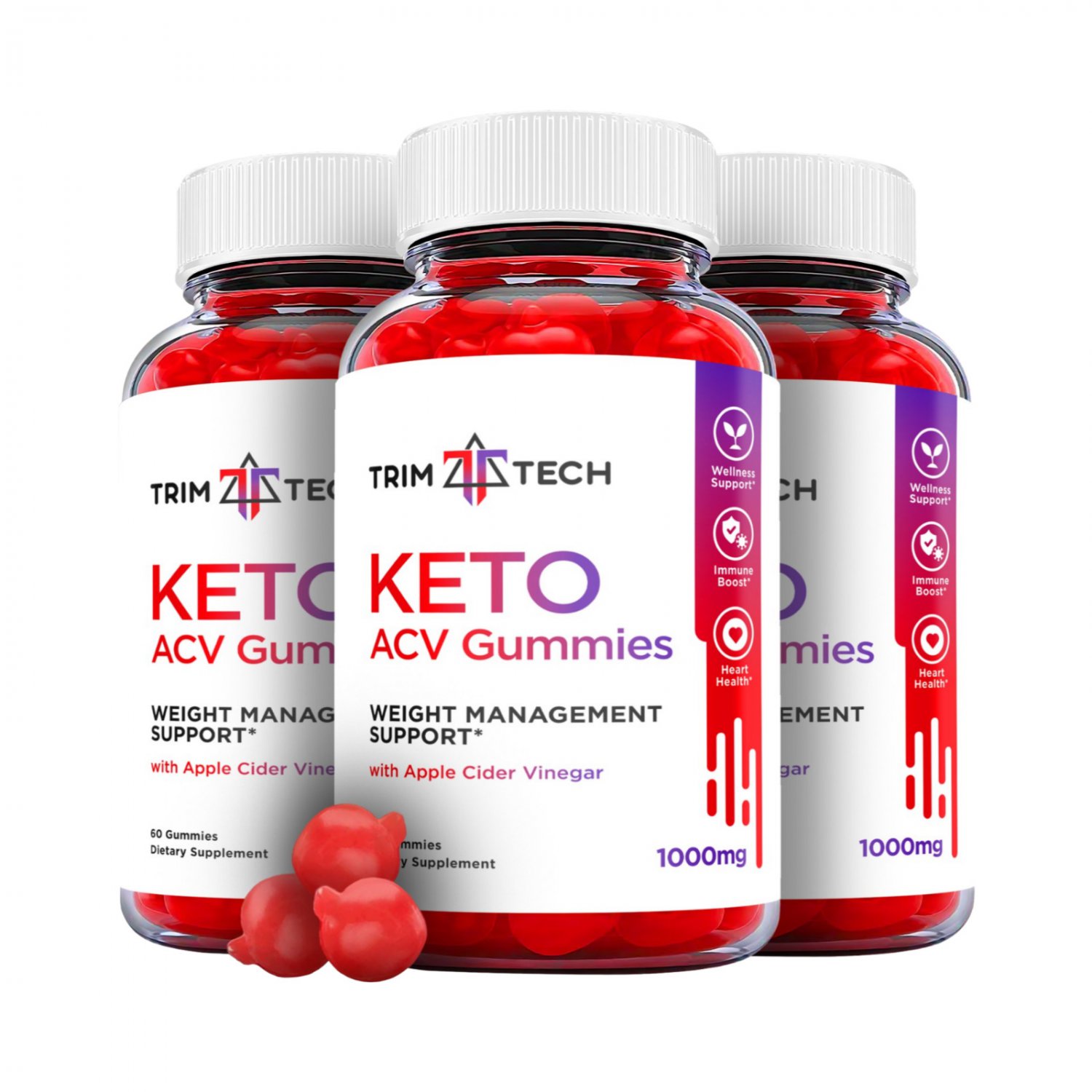 3 Pack Trim Tech Keto ACV Gummies TrimTech Weight Loss - 180 Gummies