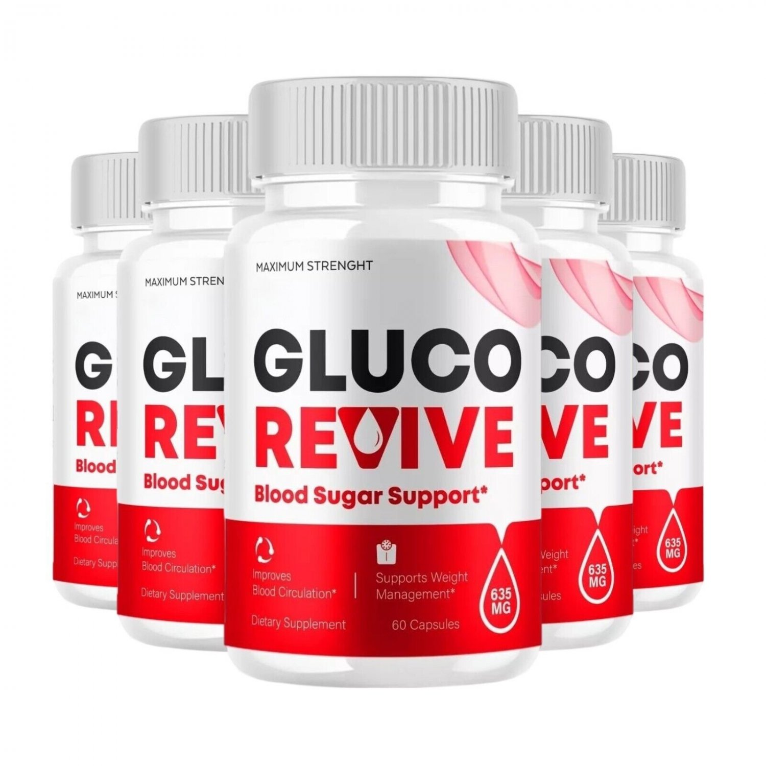 5 Pack Gluco Revive Blood Support Supplement GlucoRevive Pills - 300 Capsules