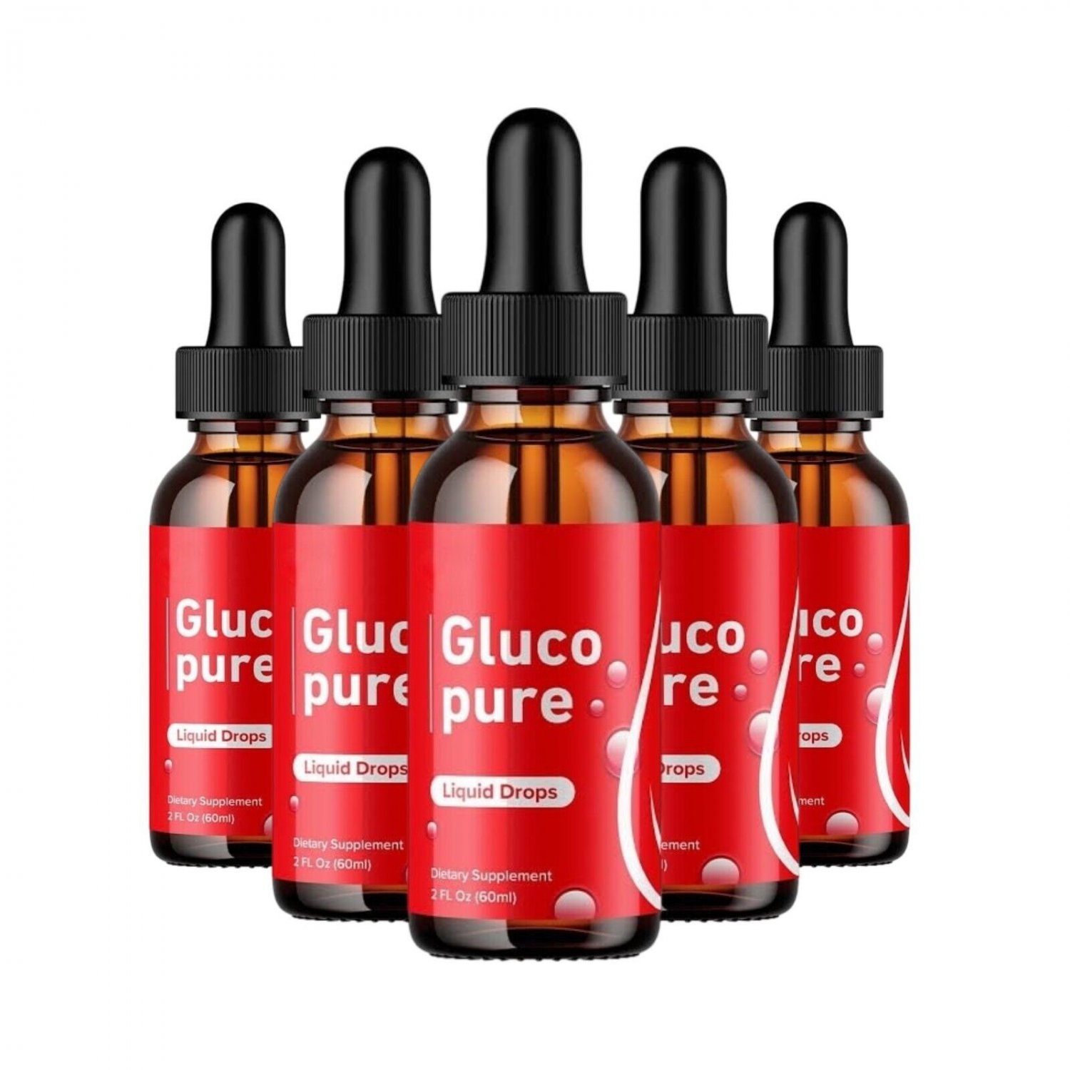 5 Pack Gluco Pure Liquid Drops, GlucoPure Blood Sugar & Pressure Support