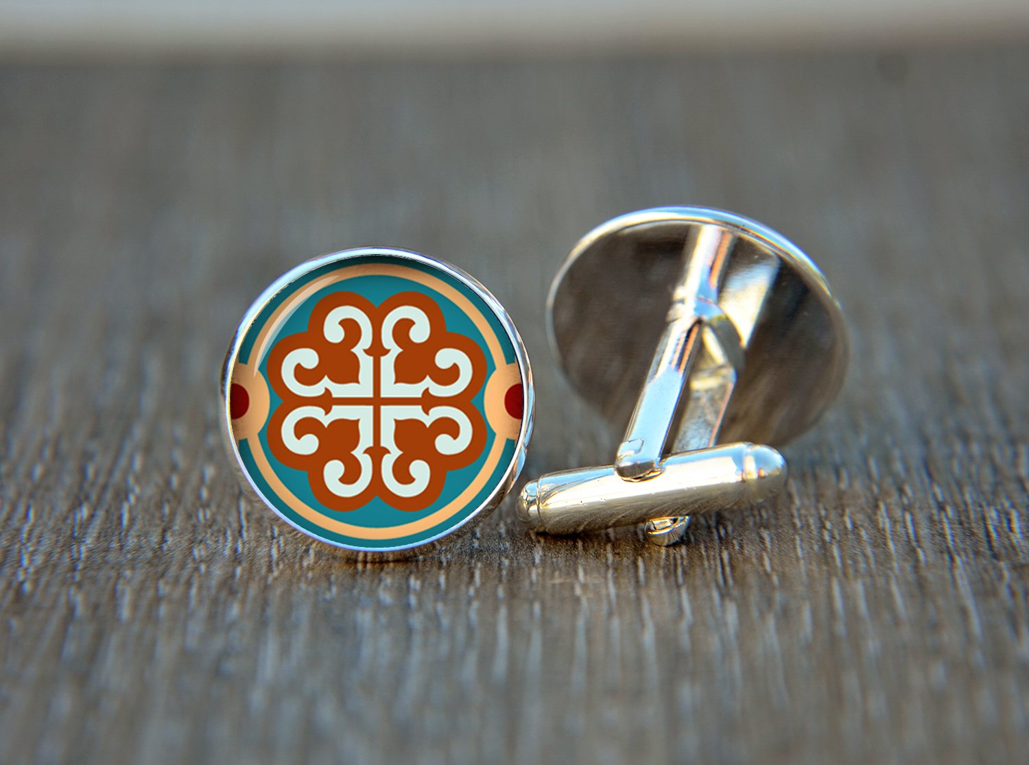 Blue Oriental Mandala Cufflinks &acirc;�� Custom Mandala Pattern Jewelry | Elegant Gift
