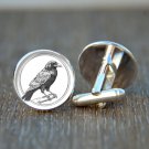 Raven Cufflinks – Black and White Illustration  Unique Gothic Jewelry for Men