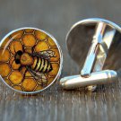 Bee and Honeycomb Cufflinks, Nature-Inspired Cufflinks, Honeybee Jewelry