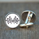 Nascar race Flag Cufflinks Car Cuff Links Race Car Accessories Birthday Gift