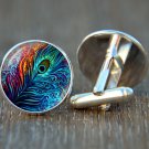 Peacock Feather Cufflinks, Elegant Wedding Cufflinks, Nature-Inspired Jewelry