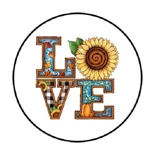 Fall Love Sunflower Envelope Seals Labels 48 Stickers 1.2" Round