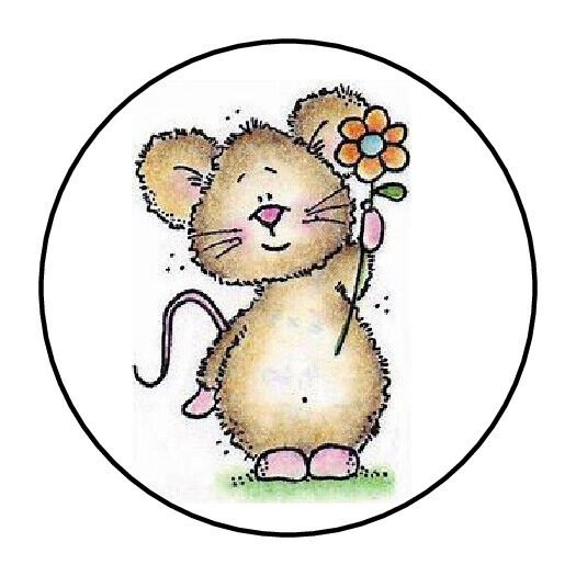 Mouse Flower Envelope Seals Labels 48 Stickers 1.2" Round