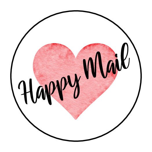 Happy Mail Heart Envelope Seals Labels 48 Stickers 1.2" Round
