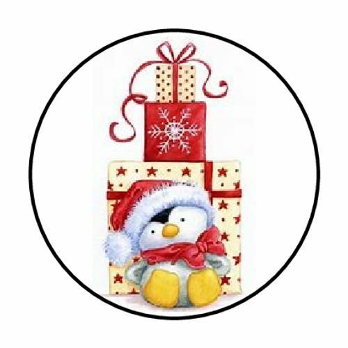 Christmas Penguin Presents Envelope Seals Labels 48 Stickers 1.2" Round