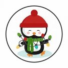 Christmas Penguin Lights Envelope Seals Labels 48 Stickers 1.2" Round