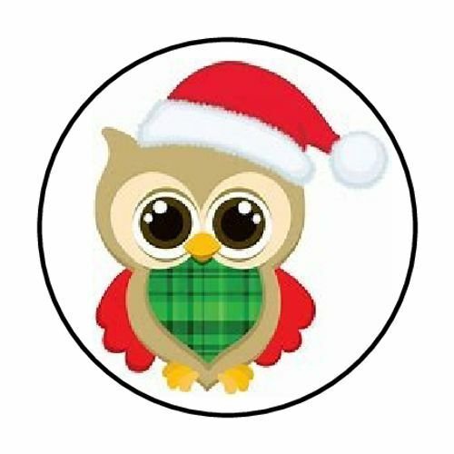 Christmas Owl Cute Envelope Seals Labels 48 Stickers 1.2" Round