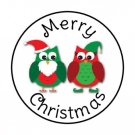 Merry Christmas Owls Envelope Seals Labels 48 Stickers 1.2" Round
