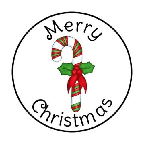Merry Christmas Candy Cane Envelope Seals Labels 48 Stickers 1.2" Round