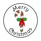 Merry Christmas Candy Cane Envelope Seals Labels 48 Stickers 1.2" Round
