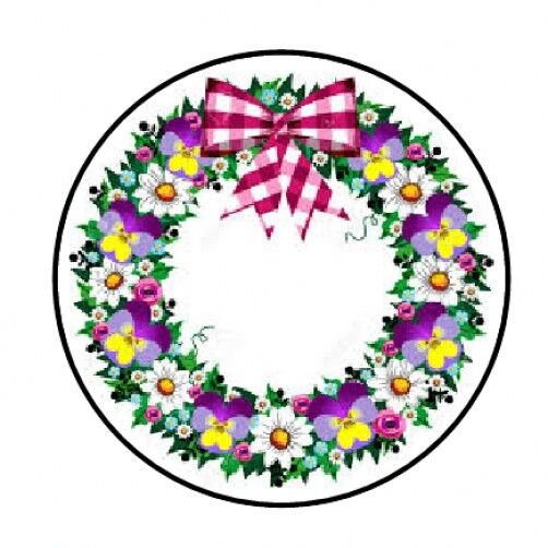 Spring Flower Wreath Envelope Seals Labels 48 Stickers 1.2" Round #1