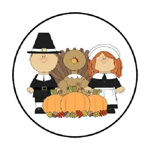 Fall Thanksgiving Pilgrims Pumpkin Envelope Seals Labels 48 Stickers 1.2" Round