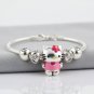 NEW 925 Silver Cartoon Hello Kitty Pink Sparkling Crystal Charm Bead Gift