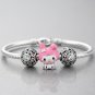NEW 925 Silver Cartoon Sanrio My Melody Pink Sparkling Crystal Charm Bead Gift