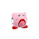 NEW 925 Silver Cartoon Kirby Star Pink Sparkling Crystal Charm Bead Gift