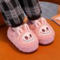 Cute Cartoon Pink Bunny Labubu Indoor Slippers Adult Kids Warm Shoes Home