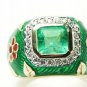 Custom! Emerald Diamond & Enamel Ring 3.0cts