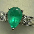 Natural Colombian Emerald & Diamond Ring White Gold 1ct