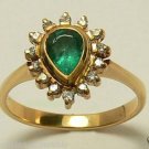 COLOMBIAN EMERALD PEAR .80 CTS AND .30 CTS DIAMOND RING