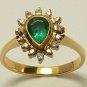 COLOMBIAN EMERALD PEAR .80 CTS AND .30 CTS DIAMOND RING