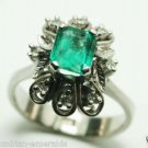 COLOMBIAN EMERALD & DIAMOND RING 18K WHITE GOLD 1 CT