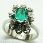 COLOMBIAN EMERALD & DIAMOND RING 18K WHITE GOLD 1 CT