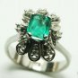 COLOMBIAN EMERALD & DIAMOND RING 18K WHITE GOLD 1 CT