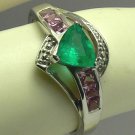 Stylish Colombian Emerald Tourmaline & Diamond Ring