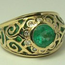 "ONE OF A KIND" COLOMBIAN EMERALD ENAMEL & DIAMOND RING